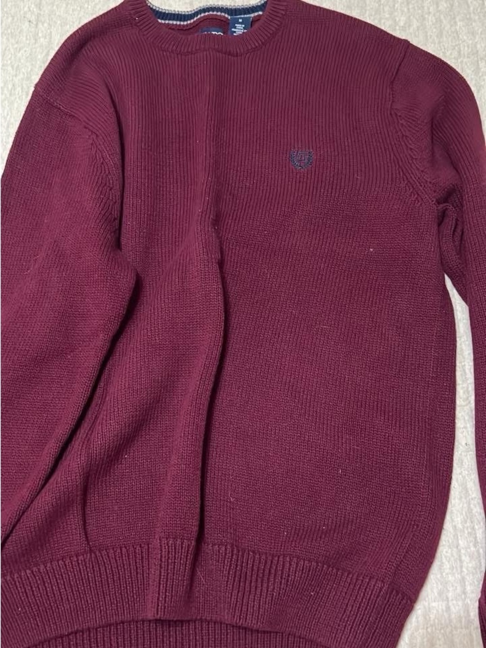 Chaps Maroon Crewneck Sweater with Subtle Crest